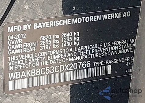 2012 BMW 750Li from USA, damaged, VIN WBAKB8C53CDX20766
